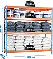 Prateleiras industriais, 2000x1800x450 mm, 600 kg Flex Point, 4 prateleiras de madeira