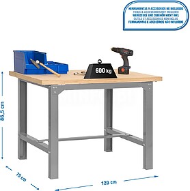 Mesa de trabalho de oficina, 1200x750 mm, placa de MDF 35 mm...