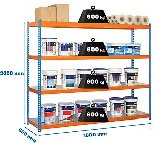 Prateleiras Industriais, 2000x1800x600 mm, 600 kg Flex Point...