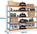 Prateleiras industriais, 2000x1800x600 mm, 600 kg Flex Point, 5 prateleiras de madeira
