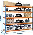 Prateleiras industriais, 3000x1500x450 mm, Flex Point de 400 kg, 5 prateleiras de madeira