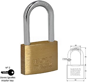 Cadeado Latão Arco Longo Chaves Iguais 40 mm. Nº2