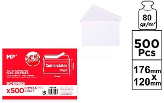 64455 SOBRE BRANCO AUTOCOLANTE, COMERCIAL, 176 x 120 mm, 500...