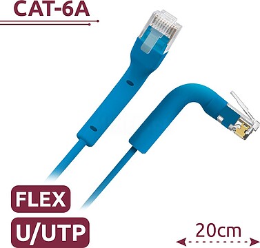 UTP6A-FLEX-02B : : Cable UTP flexible - Ethernet - Conectores RJ45 - Categoría 6A - 0,2 m - Color azul