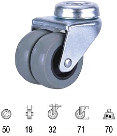 Roda Doméstica Duplo Poliamida Gris Pasante 50mm