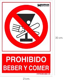 PLACA Proibido Beber e Comer 30x21cm