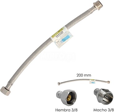 Mangueira Flexível Aço Inoxidável Macho 3/8 - Fêmea 3/8 - 200mm Mangueira Flexível Aço Inoxidável Macho 3/8 - Fêmea 3/8 - 200mm