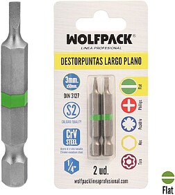Ponta de Chave de Fenda Plana Longa 3 mm. (2 Peças). Aço S...