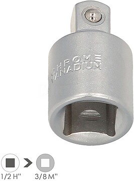 Adaptador Redutor 1/2” Fêmea A 3/8” Macho Aço Cromo Vanádio, Arestas Redondas, Redutor Catraca, Adaptador Redutor 1/2” Fêmea A 3/8” Macho