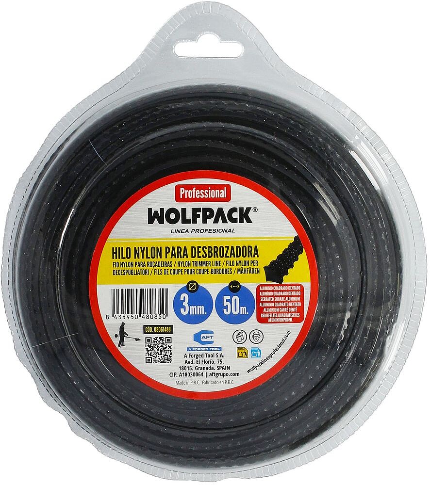 Fio Nylon Corta-relva Quadrado Dentado Profissional Ø 3,0 mm. Rolo 50 metros. Fio Nylon Corte Corta-relva Erva, Fio Nylon/ Alumínio Dentado Quadrado Profissional 3 mm. x 50 metros