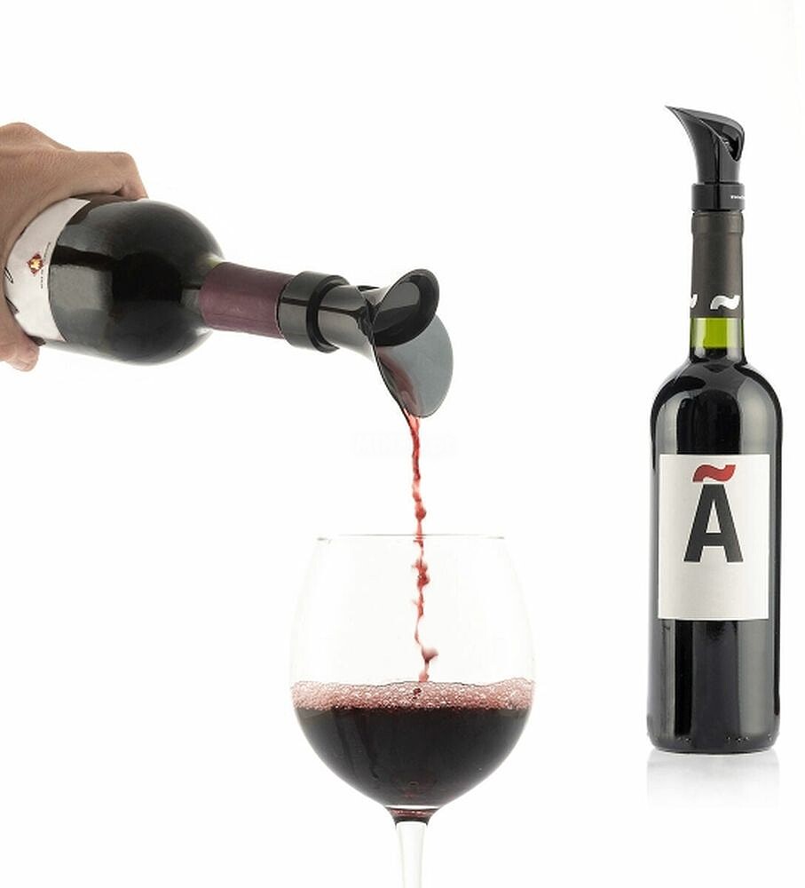 Innovagoods Wintopp Rolha Dispensador de Vinho 2 em 1 com Arejador - Multifunções - Fecho Hermético - Anti-gotejamento - Fácil de Limpar - 5x9.8x5cm - Cor Preto V0103769