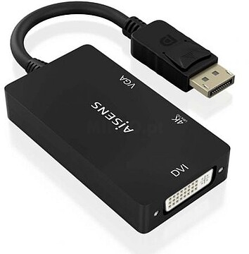 A125-0861: Conversor de Cabo Aisens A125-0861/ DisplayPort Macho/ VGA Fêmea - DVI Fêmea - HDMI 4K Fêmea/ 15cm/ Preto