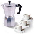 Cafeteira de Alumínio Muvip MV0600 - Capacidade 3 Tazas - Alça Ergonómica - Antiaderente - Adequada para Placas Eléctricas, Vitrocerâmicas e Gás - Cor Alumínio