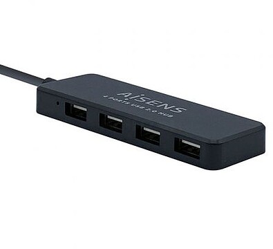 Hub USB Aisens 2.0 - Tipo A Macho para 4x Tipo A Fêmea - 30cm - Preto
