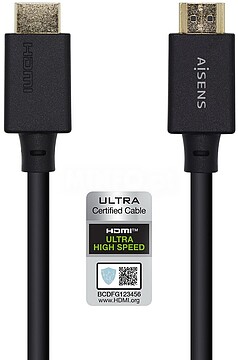 Cabo HDMI Aisens V2.1 Certificado Ultra Alta Velocidade 8K@60Hz 48Gbps - A/M-A/M - 0,5m - Cor Preta
