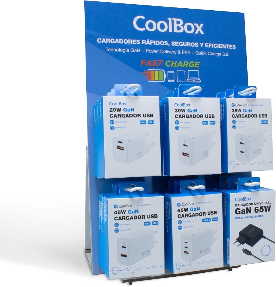 CoolBox Pack 12 Cargadores Gan + Expositor COO-PACK-GAN2