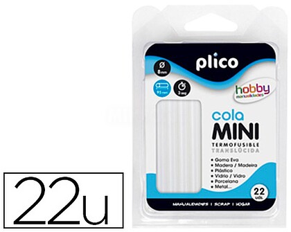 1641 : BARRA TERMOFUSIVEL PLICO MINI TRANSLUCIDA 8 MM DE DIAMERO X 100 MM DE ALTURA BLISTER 22 UNIDADES