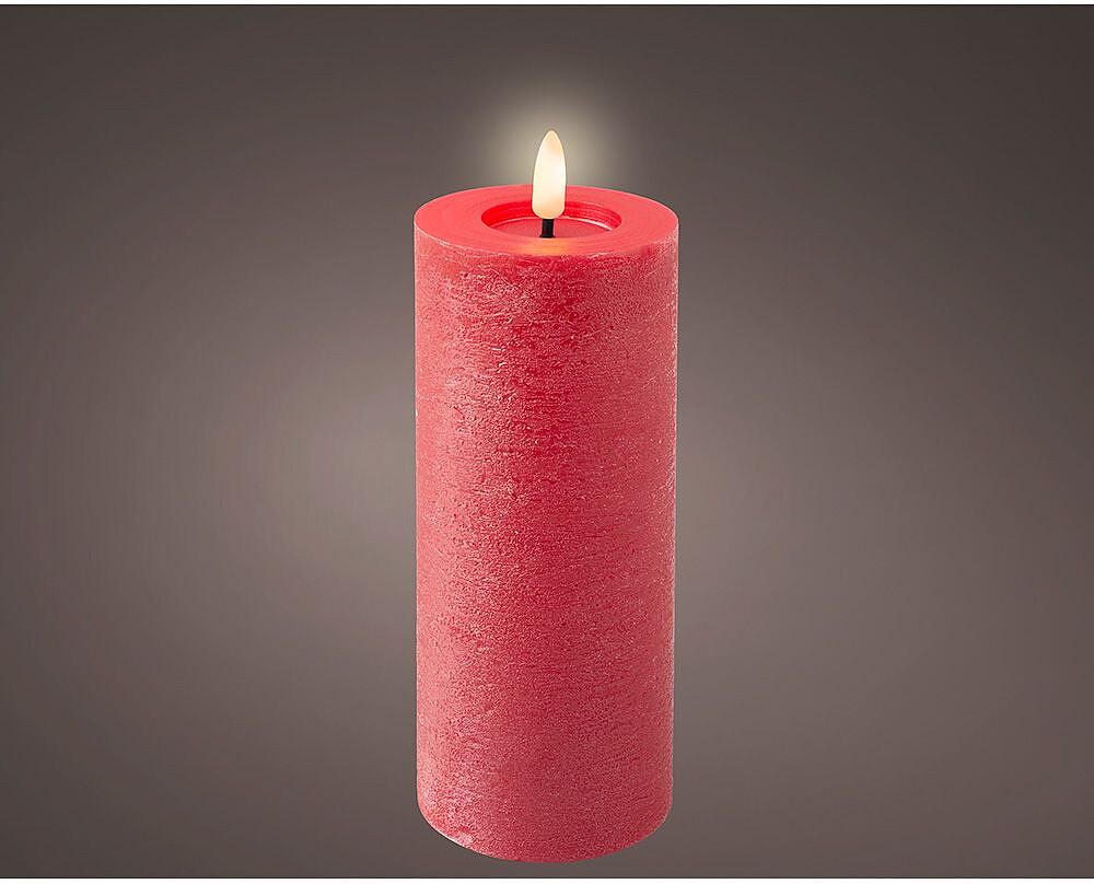 Vela de Cera LED Cor Vermelha, Superfície Rústica Ø7x19cm G-72664