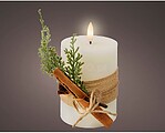Vela branca de cera, LED, superfície rústica com ramalete, Ø7,5x13cm G-72657