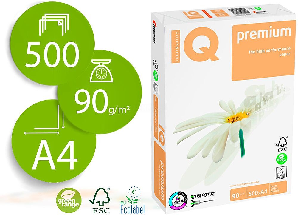 Papel Fotocopia IQ Premium Din A4 90 Gramas Embalagem de 500 Folhas
