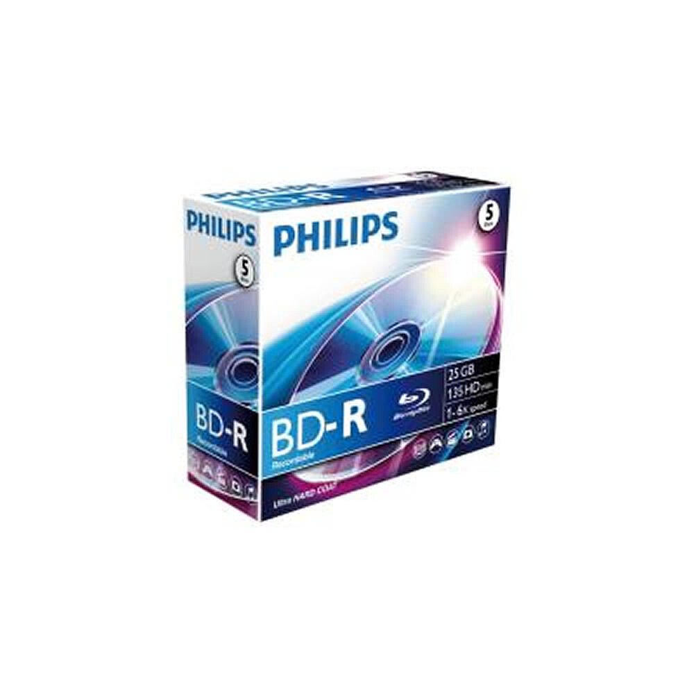 Philips Blu-Ray Recordable 25GB 6x Jewel Case (5 unidades) BR2S6J05C