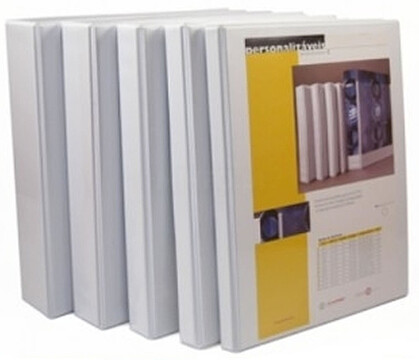 Dim: 26 X 32 Lomb: 3,5mm : 2 x D20mm : Dossier personalizável p/A4 : PVC branco : c/Vitrine capa e lombada : aberta no topo