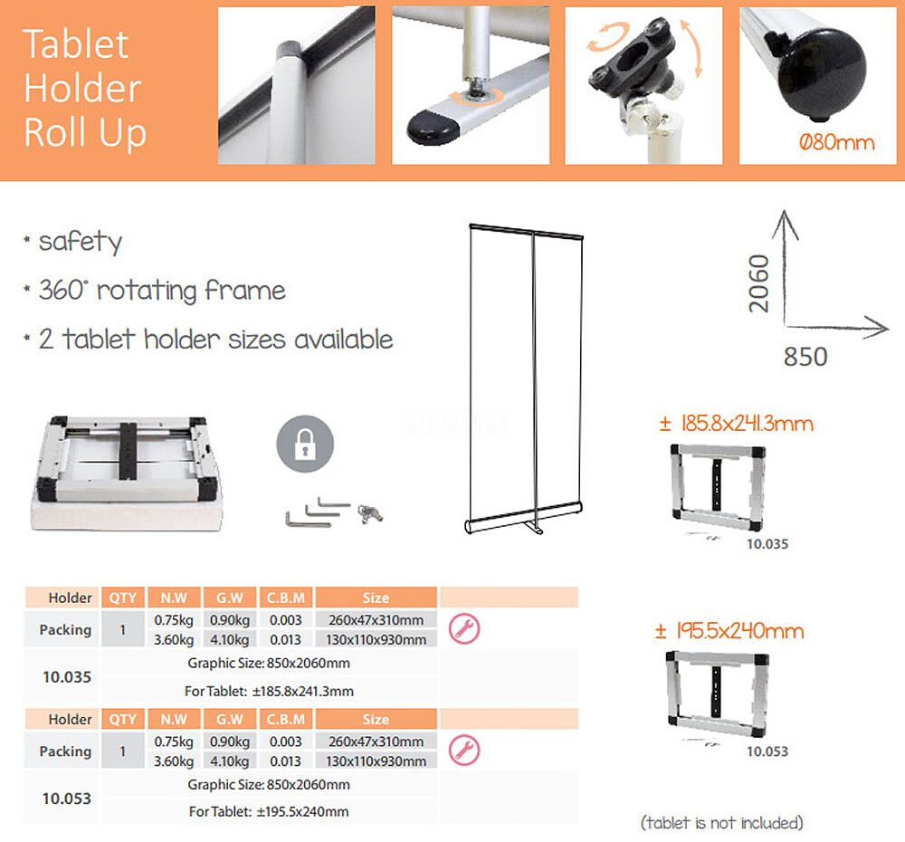 Roll-UP Banner 850*2060 mm Tablet Holder Mini 185,8*241,3 mm