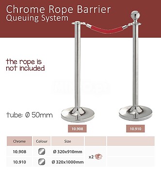 Pack2: Postes Separadores de aço inoxidável com Cordão 320mm de diâmetro 1000mm de altura e 50mm de diâmetro do tubo