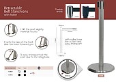 Poste Separador Inox c/Rodas : Cinta Preta Extensível 320mm diâmetro 910mm altura e 63mm diâmetro Pack2