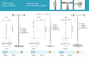 Porta Preços- PÉS EM AÇO 135x135mm (base) 500-700mm (altura) x 310mm(Conjunto 10 unidades)
