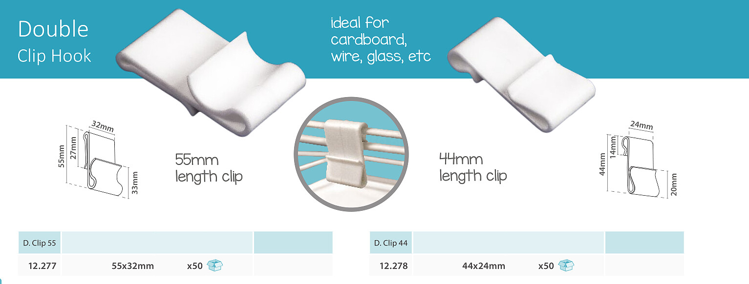 Gancho Clip para Vareta : 55x32mm : Venda Multiplos 50 Uni. pag364 cat2010