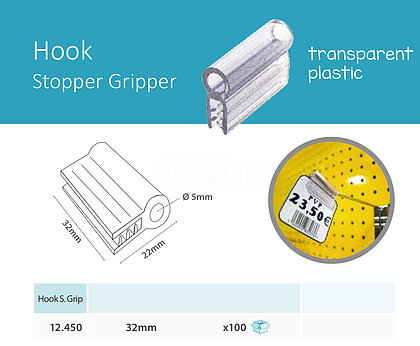 GRIPPER FOR WIRE HOOK, LENGTH 32MM
