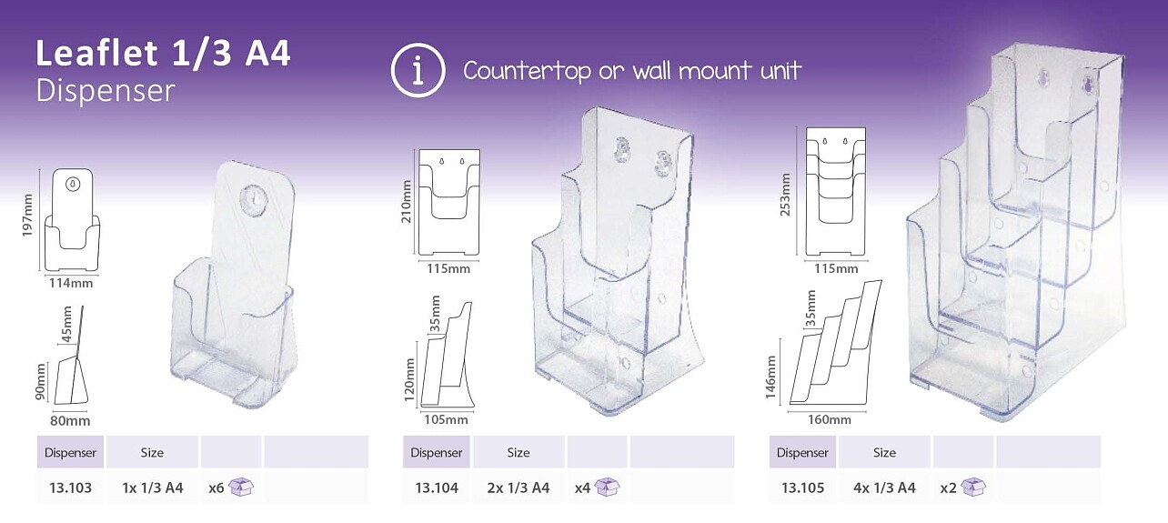 Porta Catálogos para Mesa ou Parede 4x 1/3 A4 ( Venda Multiplos de 6 unidades )