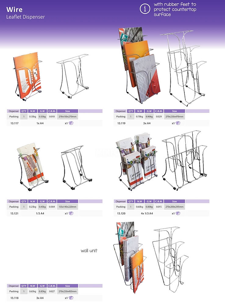 Porta-folhetos mesa 1x1/3 A4 : Metálico : Cromado