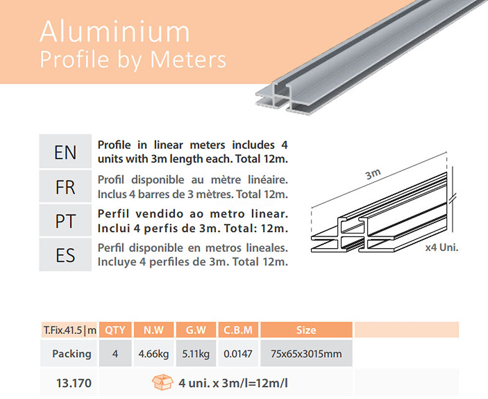 Pack 4 Unid Tex Fix Frame 41,5*16mm. Double Sided ( x 3 m/l = 12m/l)