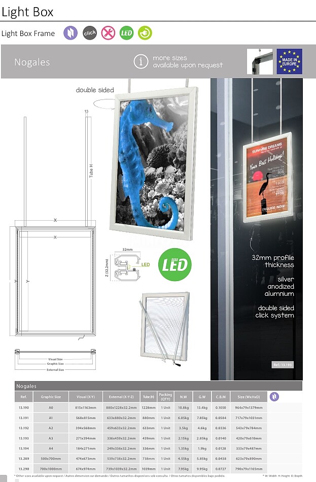 Marco Luminoso Dupla Face Nogales 700x1000 mm