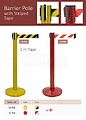Poste Separador Vermelho : Cinta Vermelha e Branca Extensível 320mm diâmetro 910mm altura e 63mm diâmetro Pack2