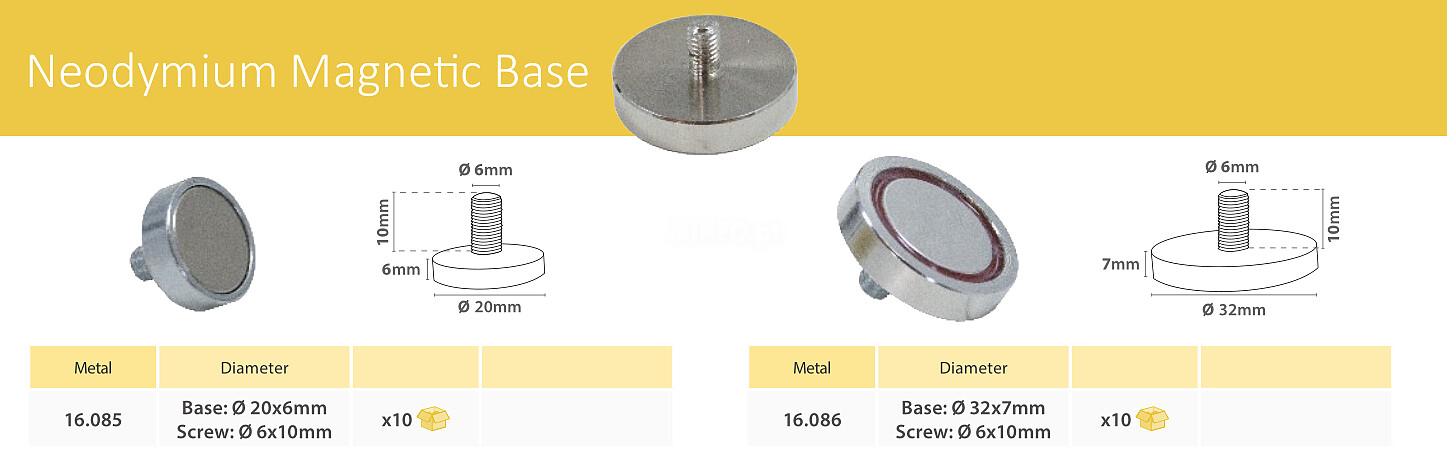 Neodymium Magnetic Base Diam. 20 x 6MM. (Preço Pack 10 Unid)