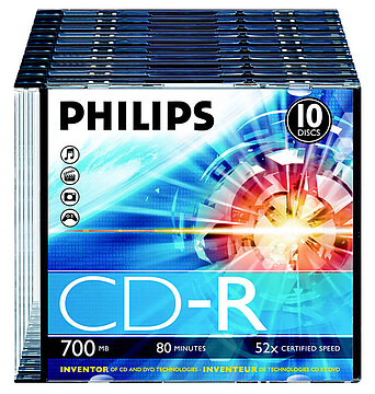 CR7D5NS10 : Philips CD-R 80Min 700MB 52x Slim Case (10 unidades)