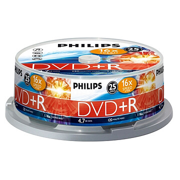 DR4S6B25F : Philips DVD+R 4,7GB 16x Cakebox (25 unidades)