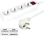 Tomada Eléctrica C/ 4 Saídas e Interruptor 1.5M Branco