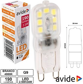 G-ABG9NW-2.5W : LÂMPADA LED G9 2.5W 230V 4000K 190LM AVIDE