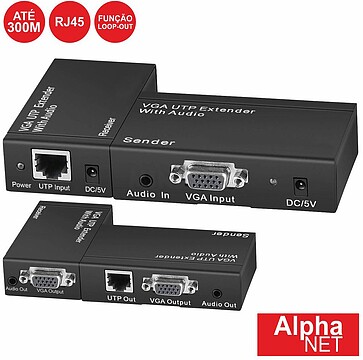 RECEPTOR E TRANSMISSOR VGA+ÁUDIO VIA RJ45 CAT6 300M ALPHANET