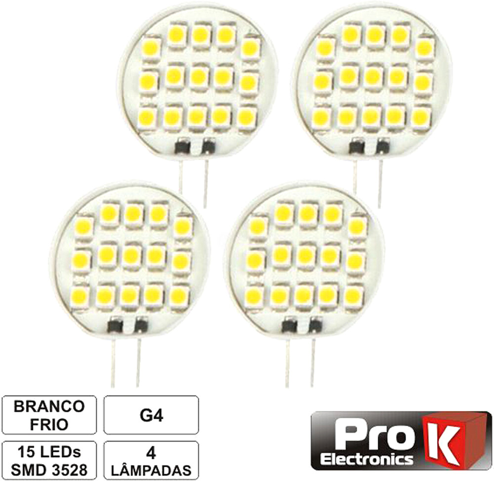 Lâmpadas (4X) 15 Leds 3528 Smd G4 Branco Frio 12V ProK G-LL01CW/4