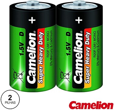 G-R20P-SP2G : PILHA ZINCO-CARVÃO LR20/D 1.5V 2X CAMELION