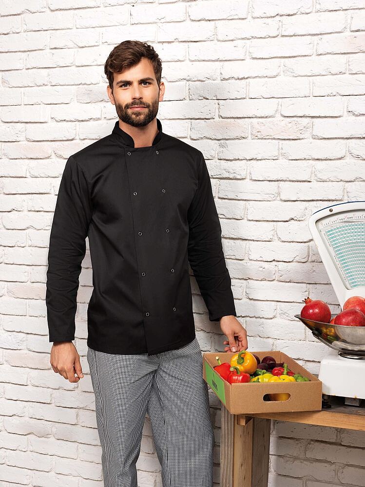 LONG SLEEVE PRESS STUD CHEF’S JACKET Casaco de chef de manga comprida 195 g/m² Black,White XS to XXL pag.325/16