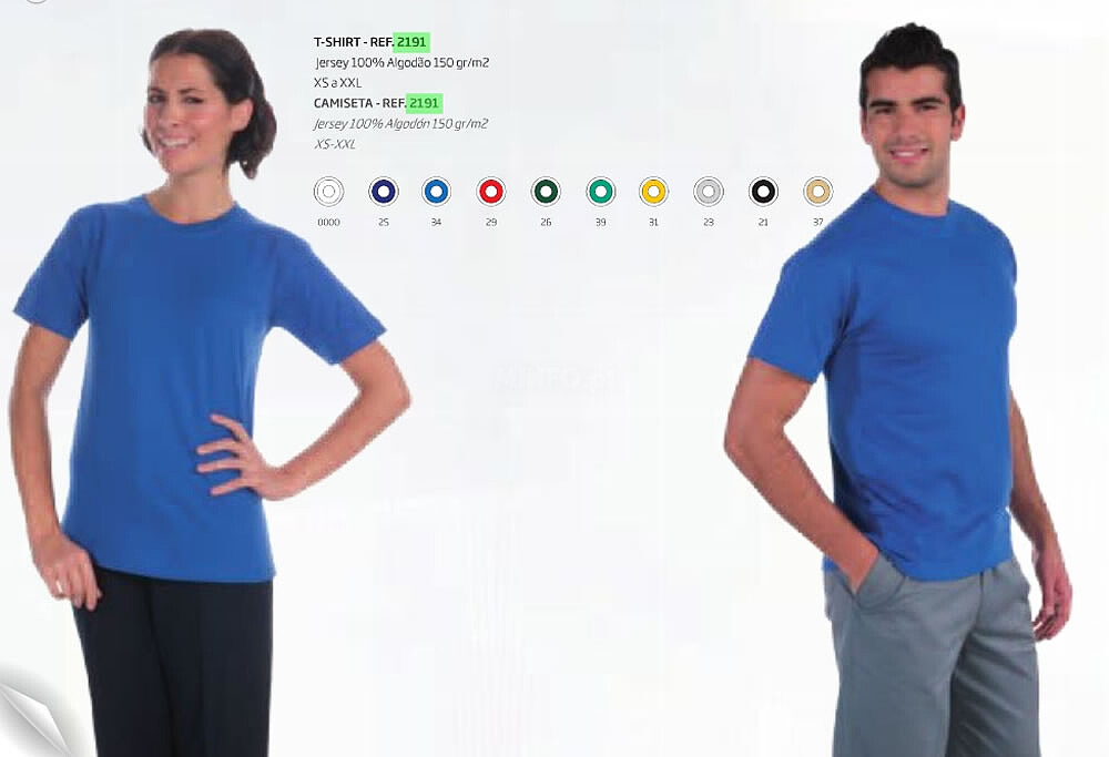 T-shirt em malha jersey 150gr de algodão : Branco + Cor