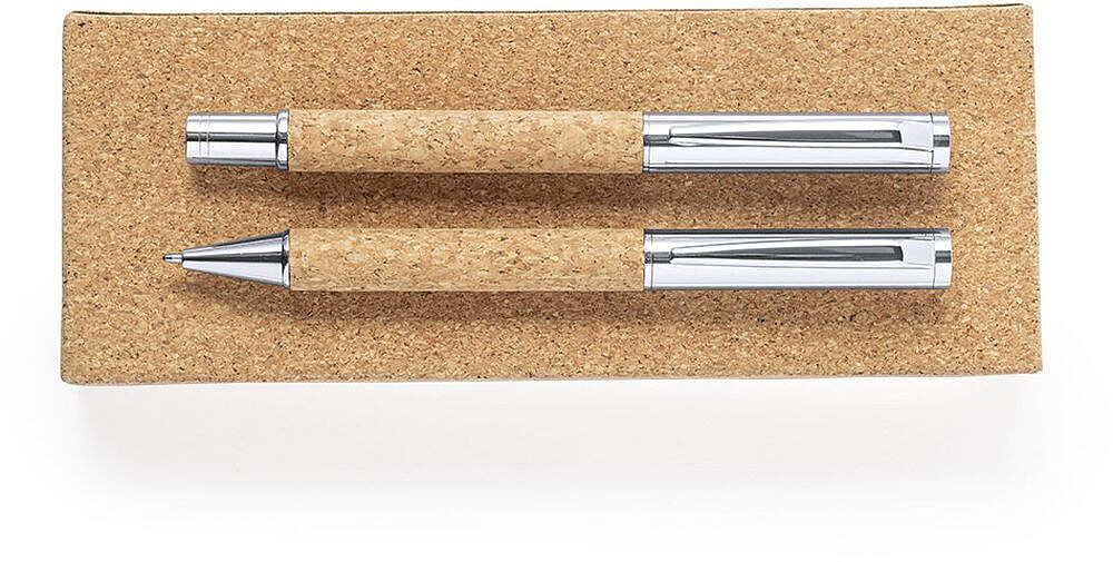 Set Odegor Cortiça Natural/ Metal Esferográfica e Roller. Carga Jumbo 1223