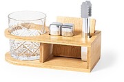 Set Whisky Devon Bambu Copo Cristal 350 ml. Cubos de Gelo Aço Inoxidável Reutilizável. Pinças Aço Inoxidável. Bases para Copos Bambu 1393