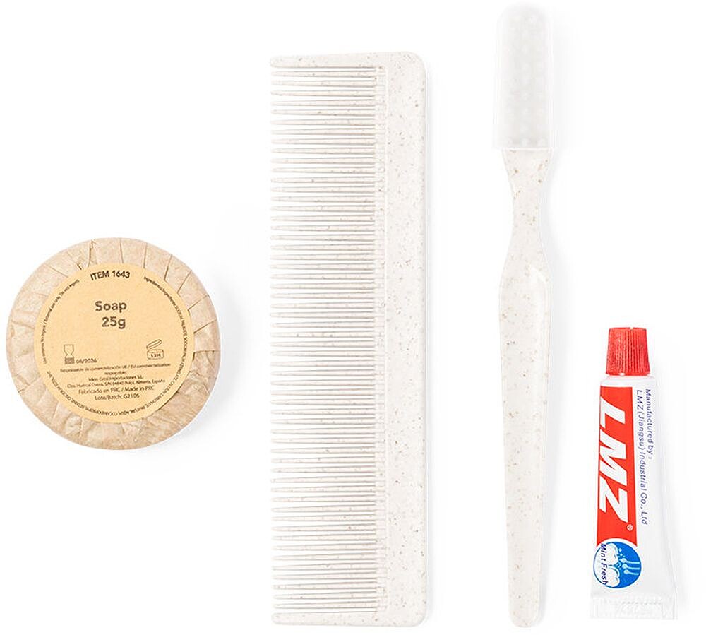 Set Essential Kit Pente Palha de Trigo/ PP. Escova Dentes Palha de Trigo/ PP. Pasta Dentífrica 6 gr. Barra de Sabão 20 gr 1643
